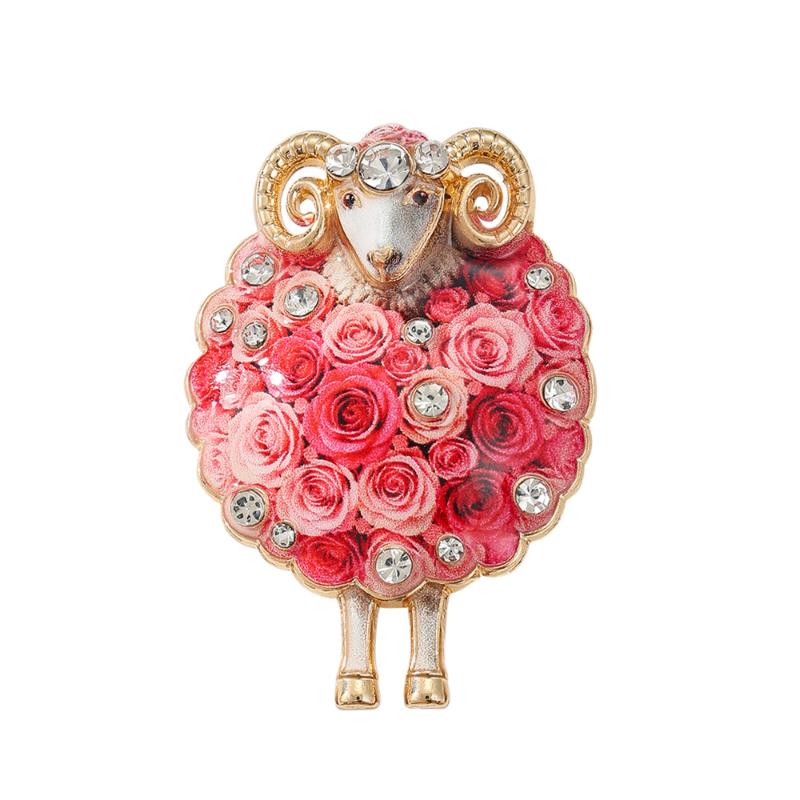1Pcs Lovely Flower Sheep Brooches For Women Unisex 6-Color Rhinestone Year Of The Sheep Animal Party Office Brooch Pin Gift