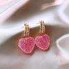 Korean Style Diamond-encrusted Heart Earrings, Understated Luxury, Sophisticated, Trendy, Versatile, and Basic Style.