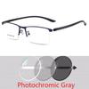 Semi-Rimless Business Metal Eyeglasses Photochromic Lenses and Anti-UV Coating for Men Square Prescription 0 -0.5 -0.75 To -6
