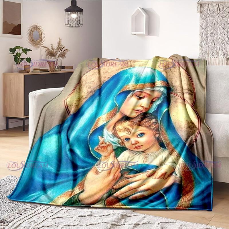 Mother Religious Blessed Virgin Mary Fleece Warm Soft Throw Blankets Fuzzy Bed Blanket For Couch Bed Sofa Ultra Warm And Cozy