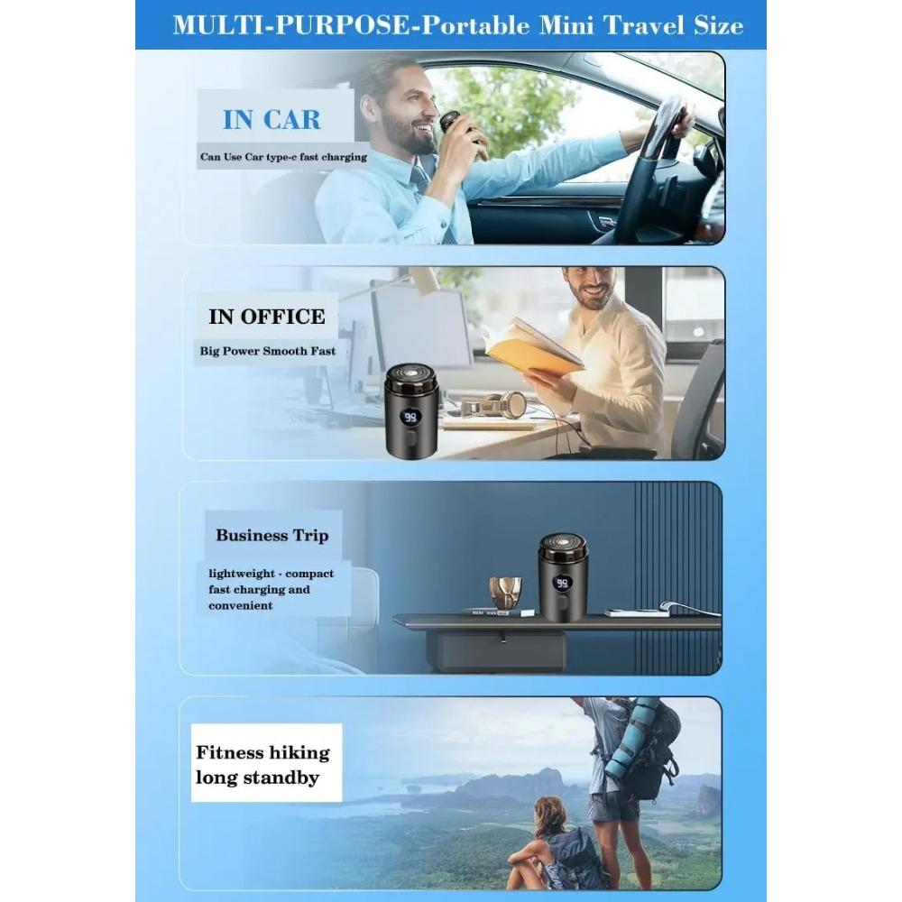 Men Electric Mini Shaver, Rechargeable Type-c Charging Car Portable Led ,Digital Display, Wet & Dry Shaver Men Women Home Razor