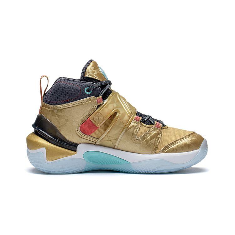 Li Ning Youth  Anti Slip Shock Absorbing Wear Resistant High Top Basketball Shoes Kids Sneakers Gold YKBS084-1
