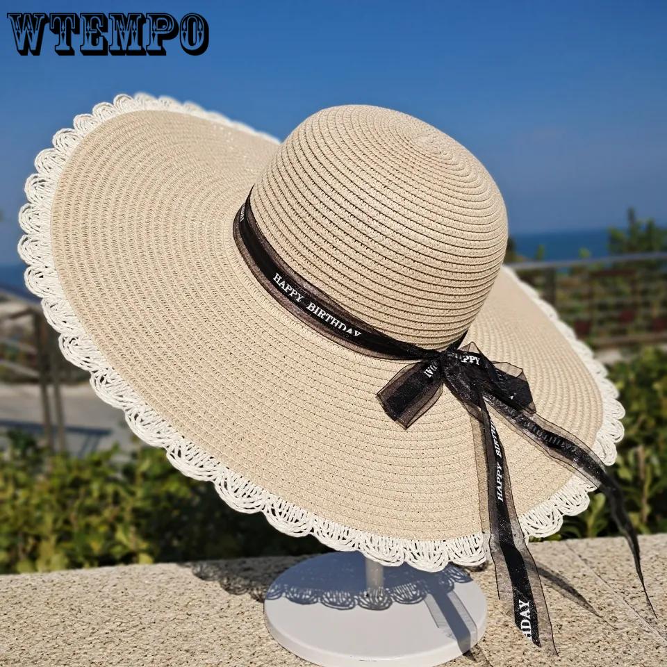 WTEMPO Wide Brim Straw Hats Summer Sunscreen Hats Elgant Women Beach Holiday Bow Sun Hats