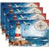 4pcs Linen Placemats Set, Lighthouse Seagull Compass Design, Perfect for Home Dining Table Decor, Kitchen and Holiday Party Decoration, 12x18 Inches