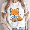 Blouse Imprimée Renard Boba pour Femmes Vêtements Mode Kawaii Dessin Animé Renard Graphique T-shirts Anime Harajuku Hauts Manches Courtes T-shirts