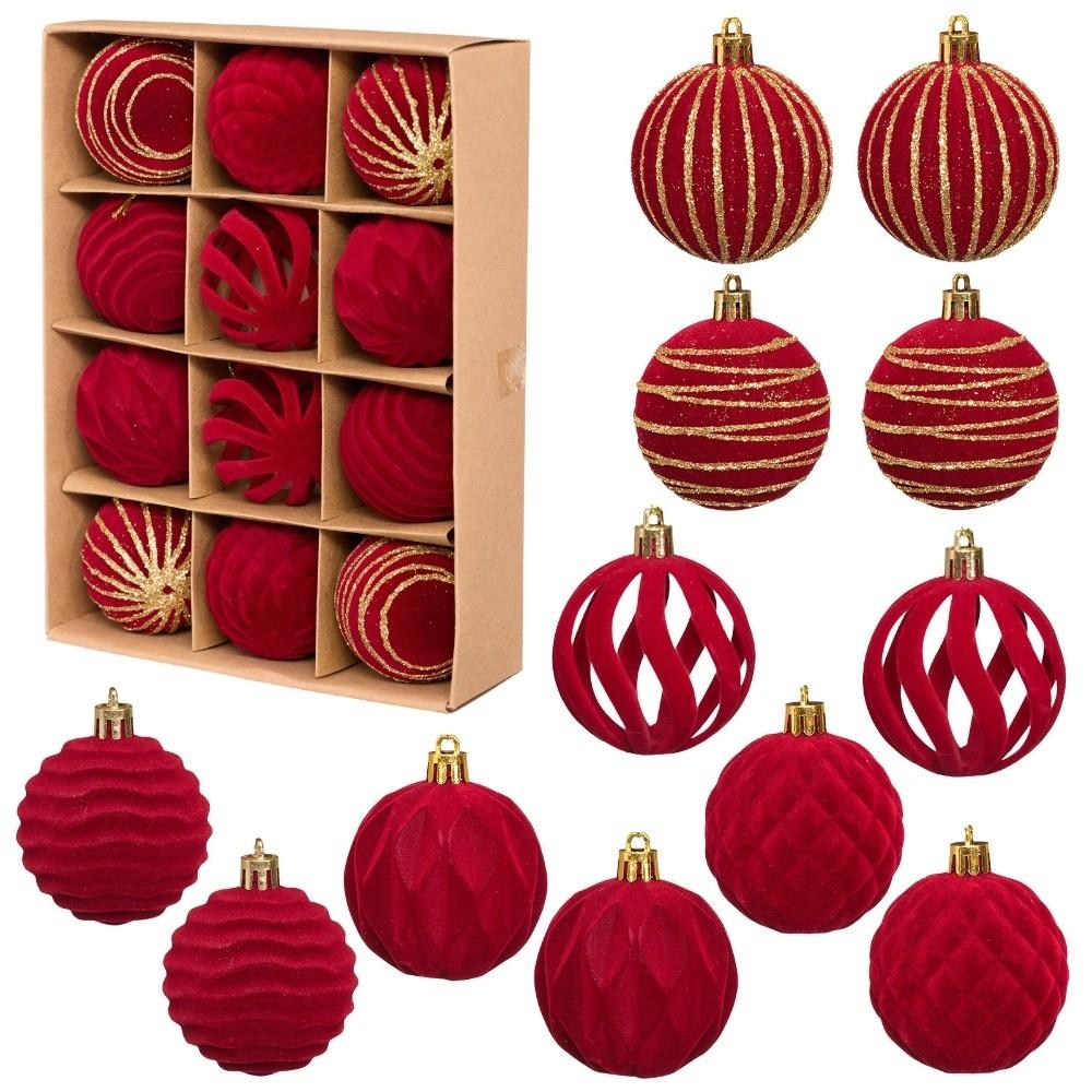 12Pcs/Box Velvet Christmas Hanging Balls DIY Crafts Painted Plastic Christmas Tree Ornament 6CM Christmas Hanging Ornament