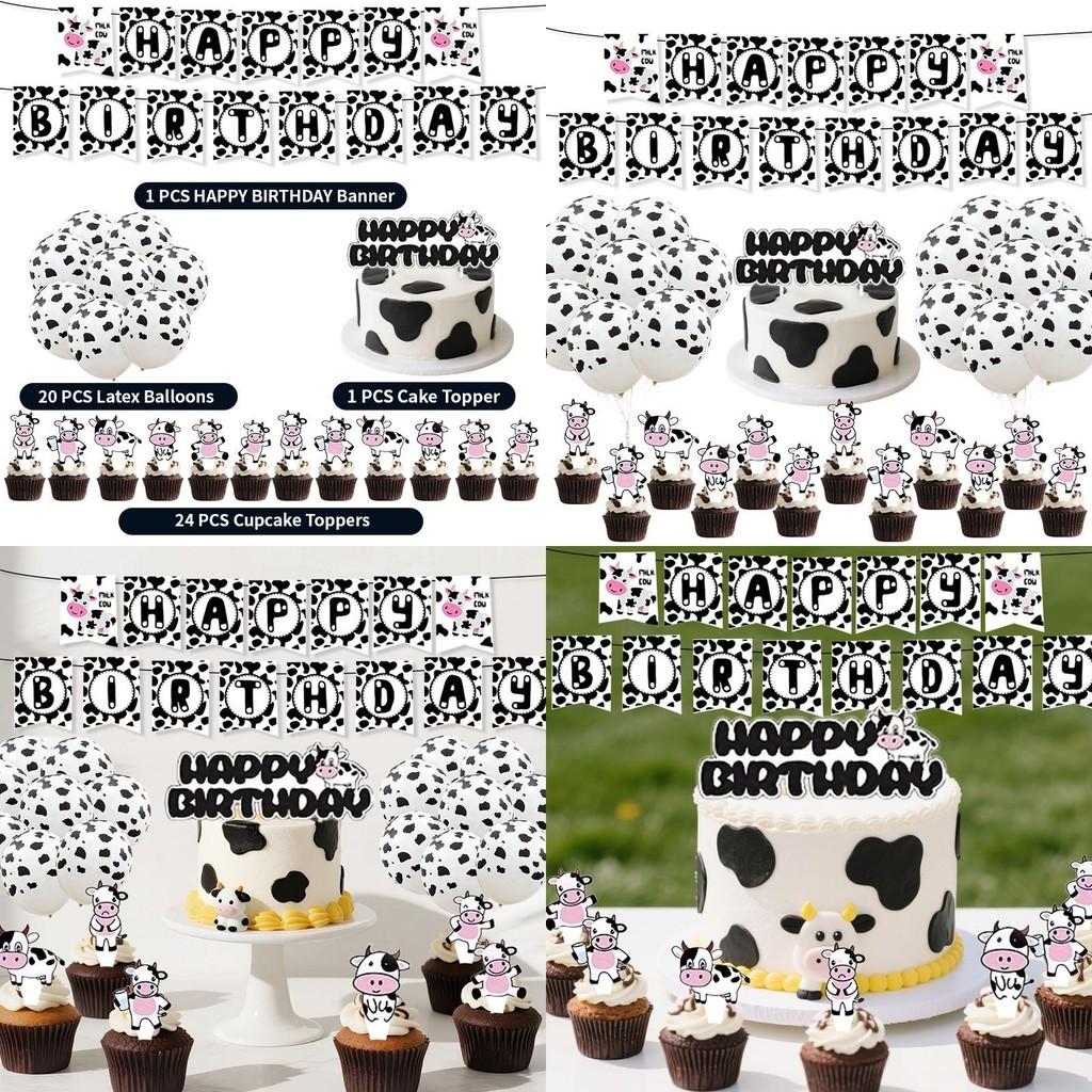 Farm Cow Birthday Party Decorations Set With Banners Balloons And Flags For Celebrations