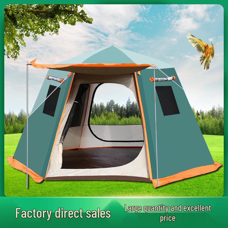 Automatisches Sechseck-Campingzelt, Doppellagig mit Aluminiumstangen für 3-8 Personen, Sonnenschutz & Regendicht