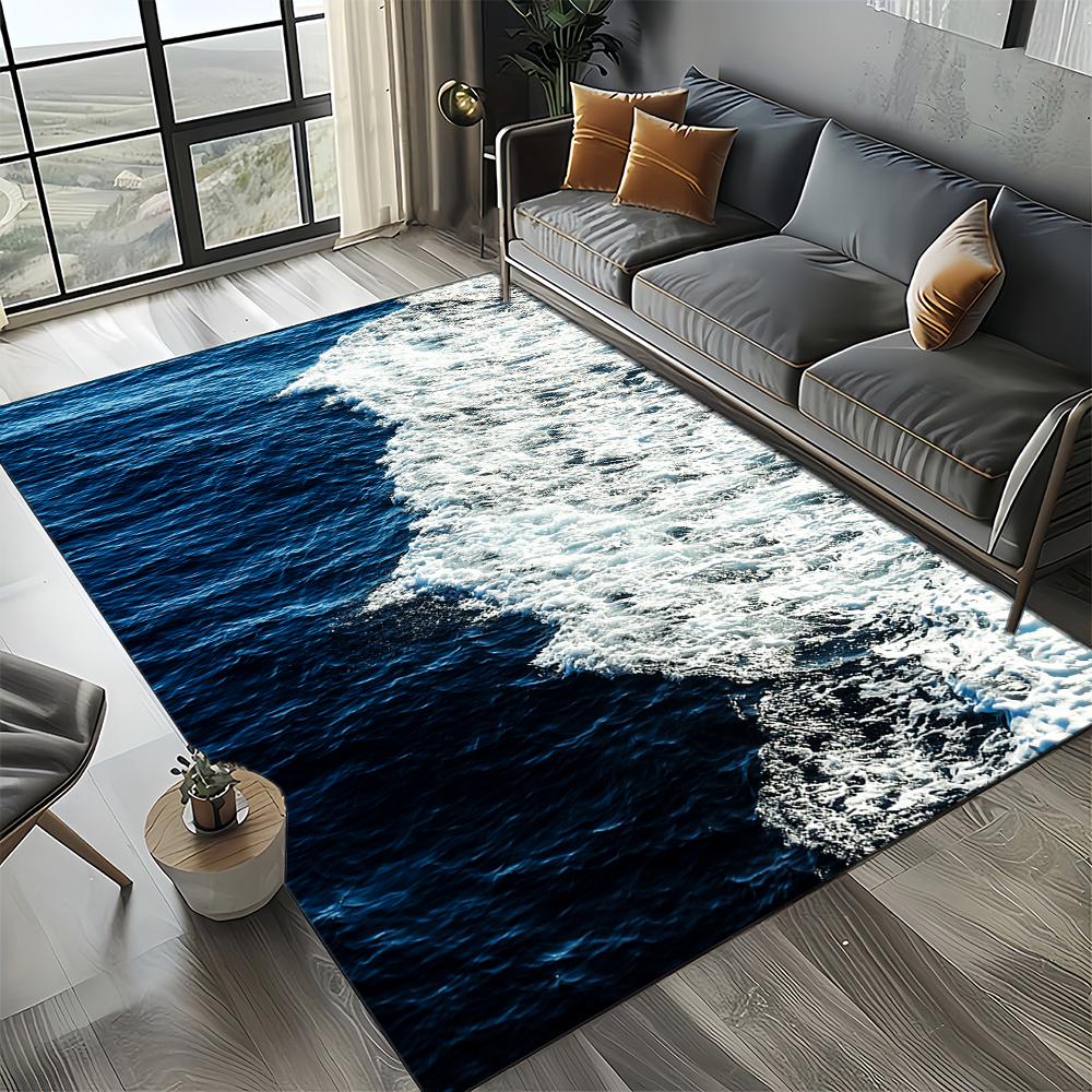 27 Stil Neuer Blau-Grüner Meerwasser Meereswelle Ozean Teppich für Wohnzimmer Schlafzimmer Zuhause Sofa Dekoration, Kinder Rutschfeste Bodenmatte