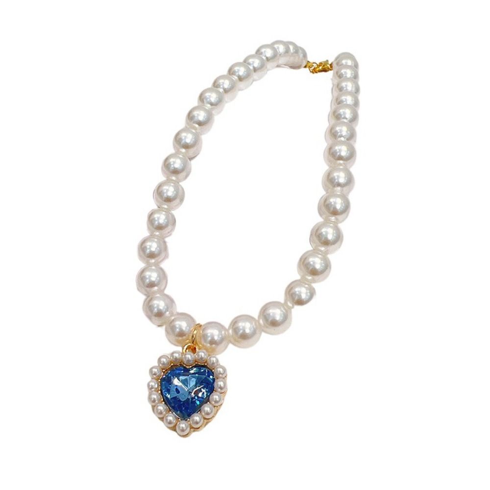 Decorative Pet Pearl Necklace Artificial Pearls/Metal Adjustable Pet Bling Princess Collar Colorful Rhinestones Cat Collar