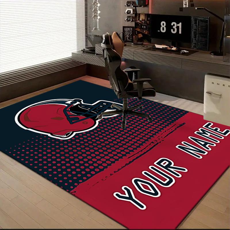 1PC Custom Name Football Helmet Theme Floor Mat Ideal for Living Room, Game Rooms, Office, Bedroom,Floor Mat Playful Design