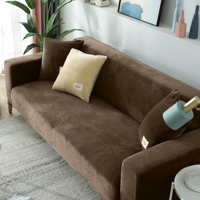 Velvet Plush Sofa Cover Stretchy Thick Stretch Armchair Sofa Cover Corner Sofa Covers Used For Living Space L Shaped 1 /2 /3 /4 Seater