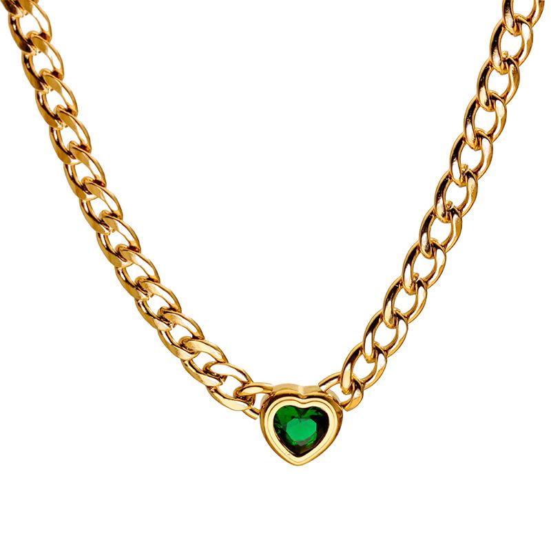 Damen Luxus Smaragd Zirkon Anhänger Halskette, Edelstahl Schlüsselbein Kette