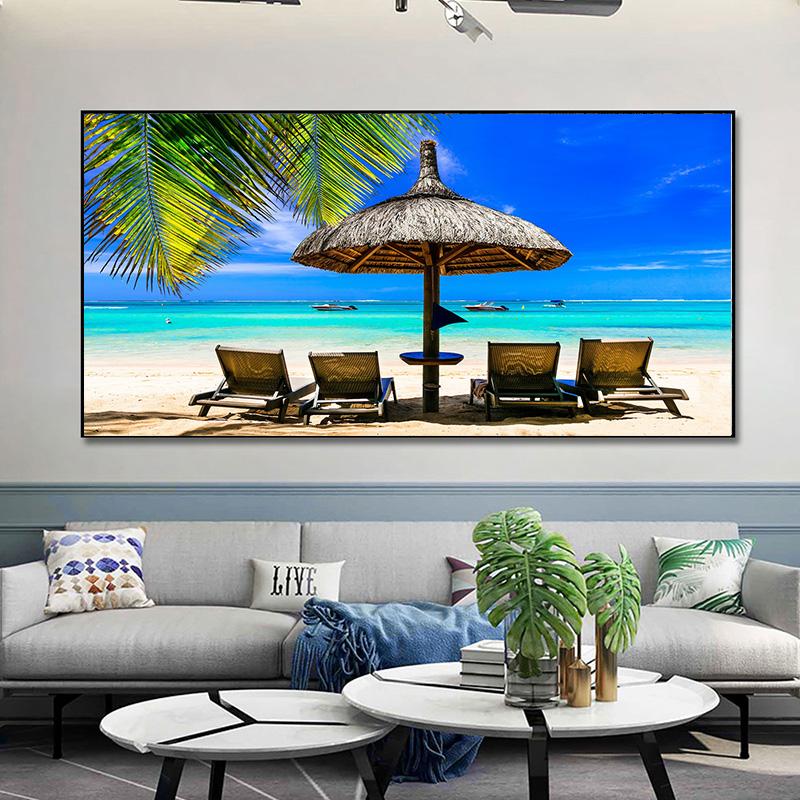 Landscape Beach Bridge Palm Tree Sunset Canvas Painting Posters and Prints Wall Art Pictures Living Room Home Decor No Frame