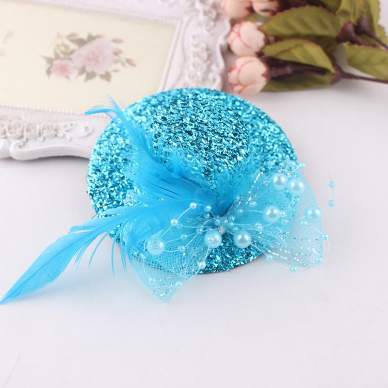 1Pc Headwear Girl Fascinator Hat Hair Accessories Children's Feather Pearl Beaded Decor Flower Hair Clips