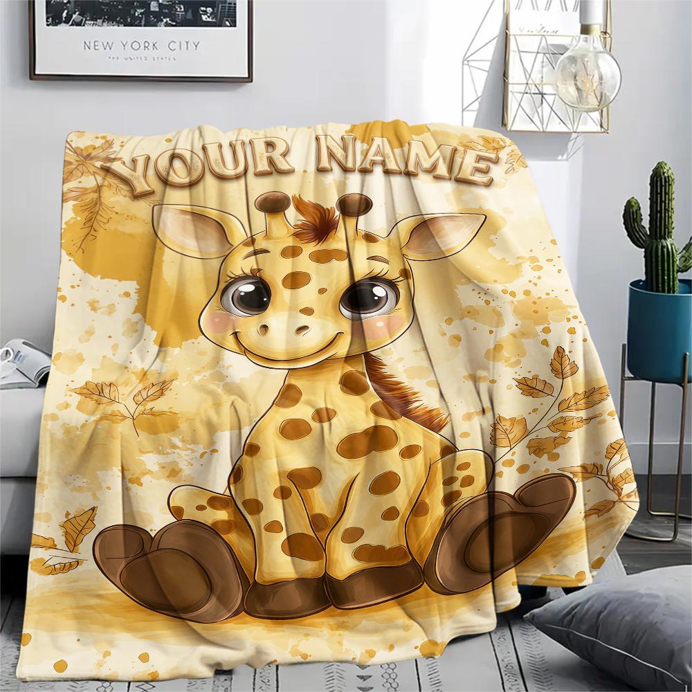 1PC Custom Name Giraffe Adventure Name Patterned Flannel Blanket Suitable For All Seasons for Home Decor Warmth and Comfort Gifts Holiday Present_lx
