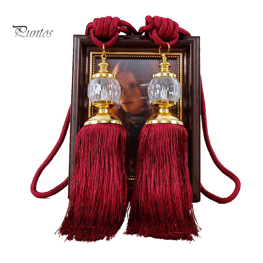 1Pair Euro Faux Crystal Tassels Fringe Curtain Tieback Rope Window Drapes Decor