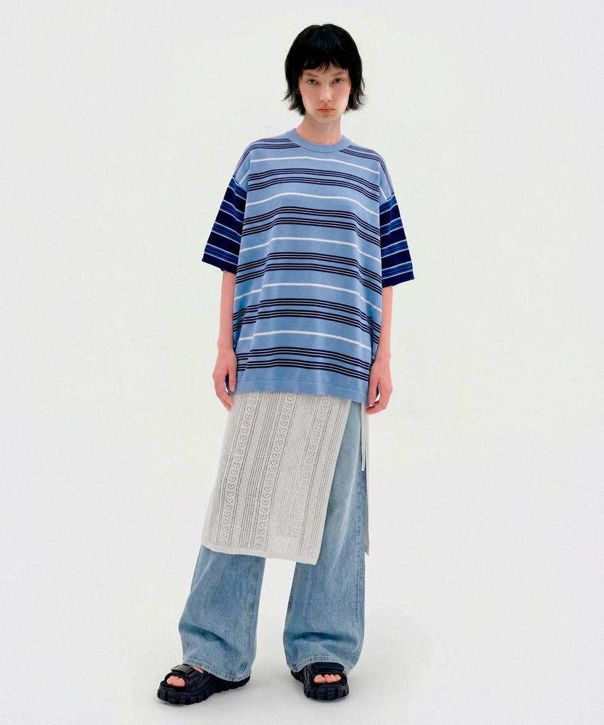 CUTZ Multi-Stripe Short Sleeve Knit (Grey)