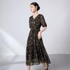 Summer New Floral Silk Dress Long Dress Women's Summer New Printed Waist Elegant and Thin Mulberry Silk Skirt