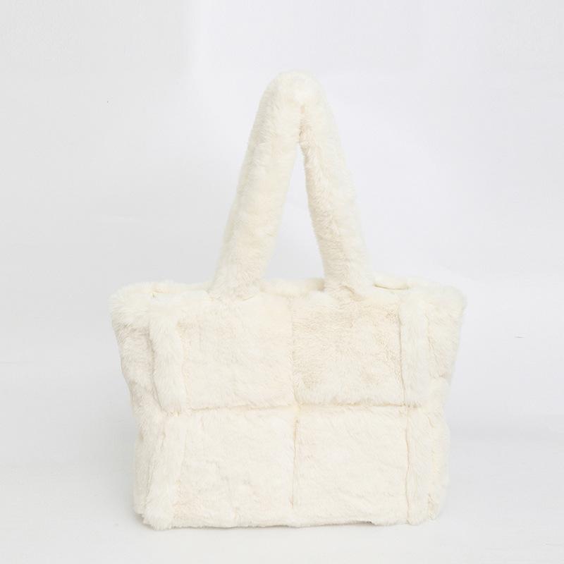 Neue Plüsch-Damenhandtasche, Schultertasche mit großem Fassungsvermögen, geeignet für Einkäufe und Shopping, Winter-Damen-Achseltasche