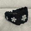 Flower Cubic Wide Hairband Black Luxury Headband