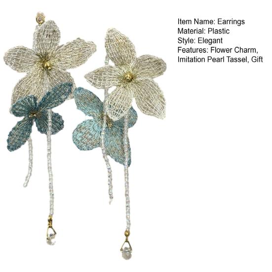 Women Choker Necklace Handmade Embroidery Exaggerated Large Flower Decor Imitation Pearl Tassel Earrings Holiday Jewelry Gift