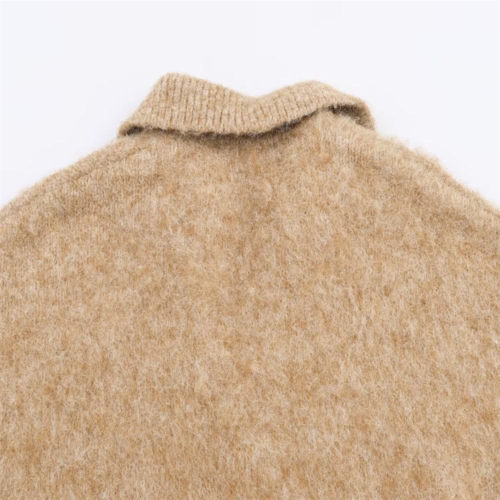 Women's European & American Winter Long Sleeve Color-Wash Polo Collar Knit Sweater Pullover