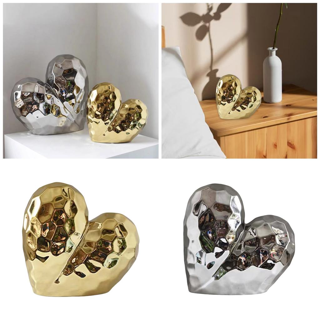 Elegant Heart Shape Ceramics Statue Living Room Decoration Featurings Gold Shine for Modern Touch