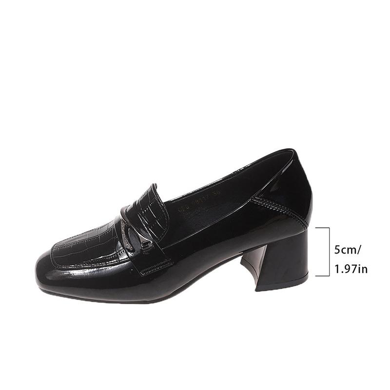 Leather High Heels Loafers Shoes Women Sandals Chunky Shallow Retro Dress Shoes Fashion New  Autumn Pumps Zapatillas Mujer