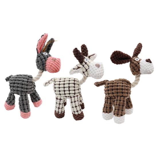 Squeaky Plush Dog Toy Interactive Stuffed Animal Toy Plush Donkey Dog Chew Toy with Squeaker Indestructible Puppy Teeth Cleaning Toy