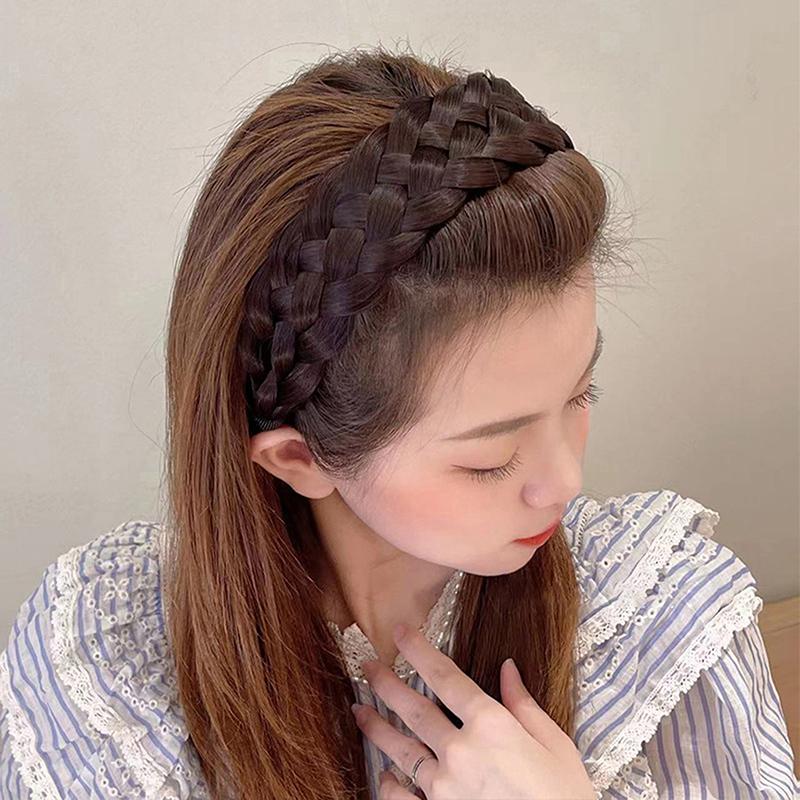 Wide Twist Wig Headbands For Women Fishbone Braided Hairbands Handmade Head Hoop Hair Bands Styling Headwear Accessories Gift