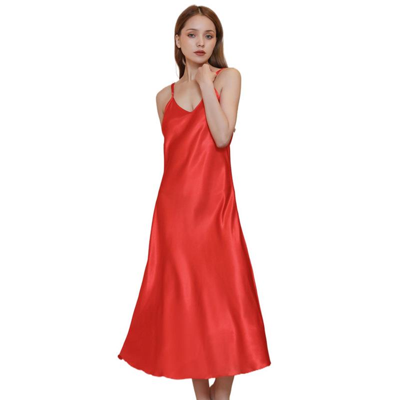 Plus Size Satin Deep V-Neck Spaghetti Strap Nightgown
