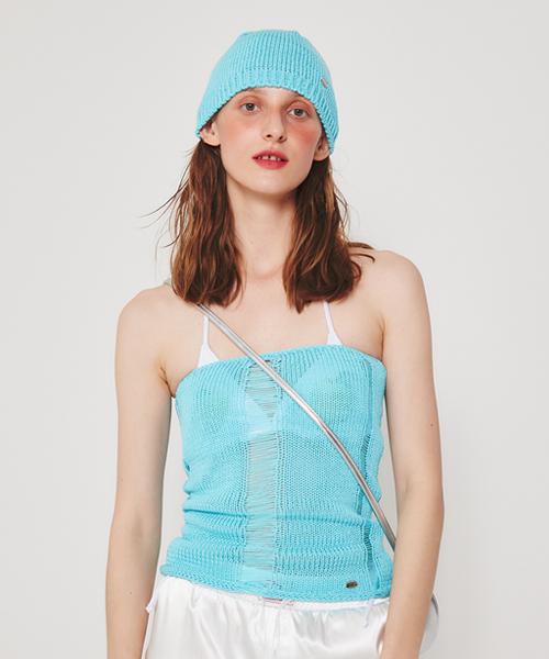 CRANK Metal Logo Knit Tube Top_Blue