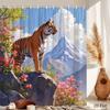 Bengal Tiger Shower Curtain Mountain Landscape Print With Flowers Polyester Bath Curtain With Hooks For Nature Decor