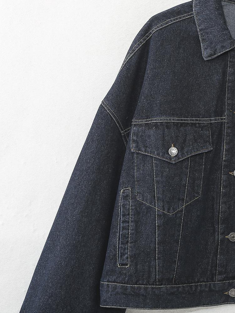 Women Fashion With Pockets Denim Blue Single Breasted Jackets Vintage Lapel Neck Long Sleeves Female Chic Lady Outfits Plus Size