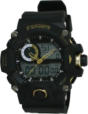 Crefer Men's Digital-Analog Waterproof Watch with Stopwatch and Urethane Strap, Black, TS-AD093-GD