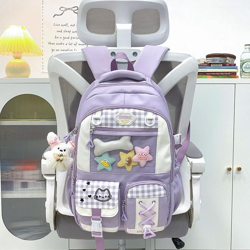 Schoolbag New Schoolbag Female Japanese Ins Cute Dopamine Contrasting Color College Style Primary and Secondary School Students Multi-compartment 