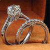 2024 European & American Style Women's White Gold-Plated Copper Zircon Couple Rings Set