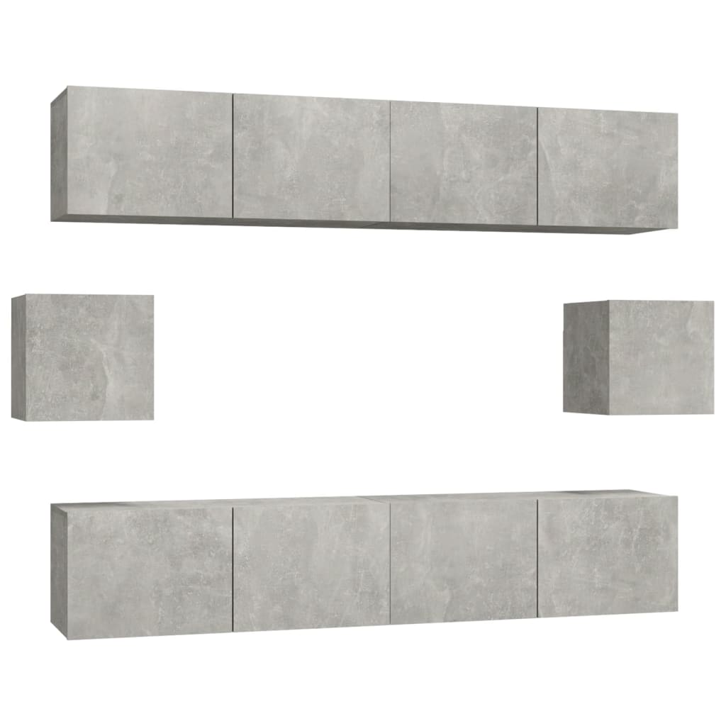 Vidaxl Set of 6 TV Cabinets, Concrete Grey