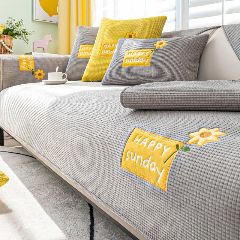 Sofa Cushion All-Season Universal Seat Cushion Non-Slip Leather Sofa Cover Simple Modern Cushion Dustproof Backrest Towel Cover Cloth