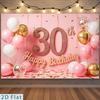 2D 30th Birthday Photography Backdrop Pink Gold Balloon & Confetti Party Background