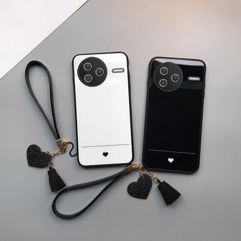 Semplice Custodia per Telefono in Vetro Temperato a Forma di Cuore d'Amore per POCO F7 Ultra F7 Pro X7 M6 Pro X6 F6 X5 F5 Antiurto Copertura Posteriore Rigida Cordino