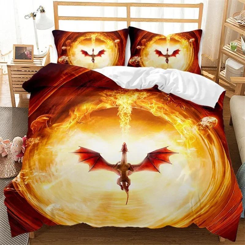Flying Dragon Duvet Cover Microfiber Ancient Wild Animal Bedding Set Gothic Theme Monster Comforter Cover For Children Boys Teen
