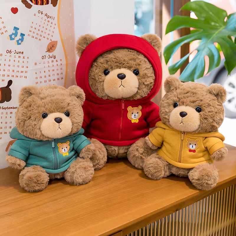 25cm Cute Cartoon Teddy Bear Plush Stuffed Toy Soft Hoodie Doll Children's Couple Birthday Gift Kawaii Room Decoration Ornament