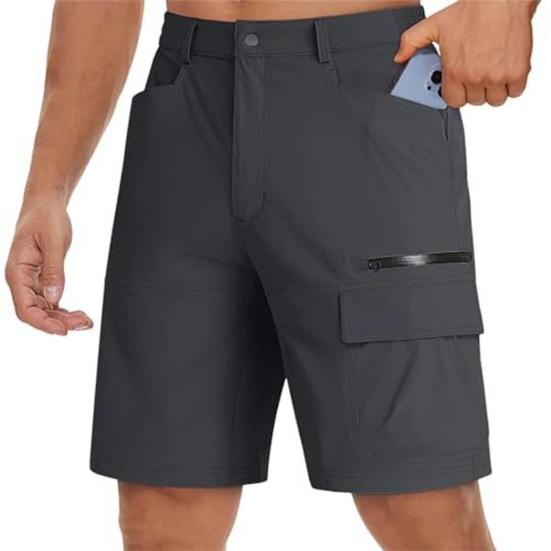 Men Cargo Shorts Button Zipper Design Outdoor Travel Fly Multi-Pocket Shorts Pure Color Wide Leg Summer
