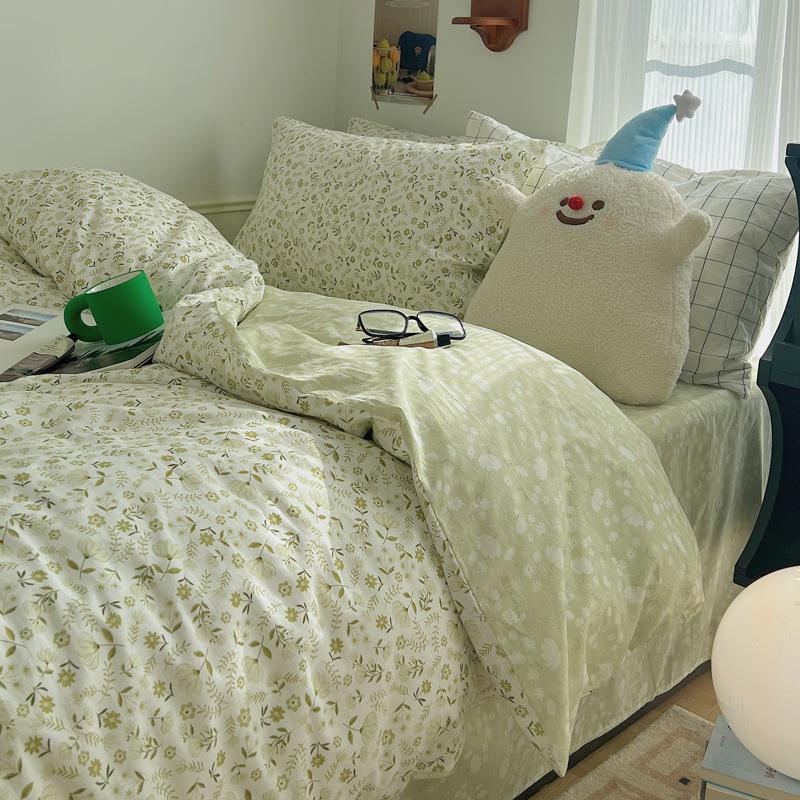 Pure Cotton 60-count Four-piece Set, Pure Cotton Thickened Bed, Three-piece Set, Long-staple Cotton, Small Fresh Quilt Cover, Fitted Sheet