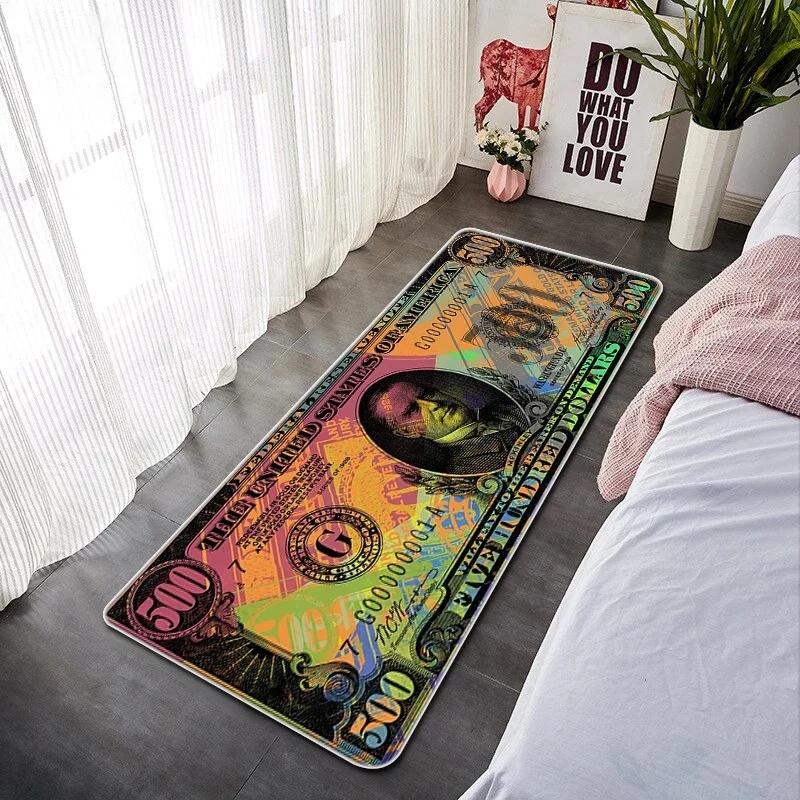 Creative Dollar Bill Print Floor Mat Non Slip Rug for Bedroom Living Room Kitchen Entrance Durable Washable Carpet Home Decor
