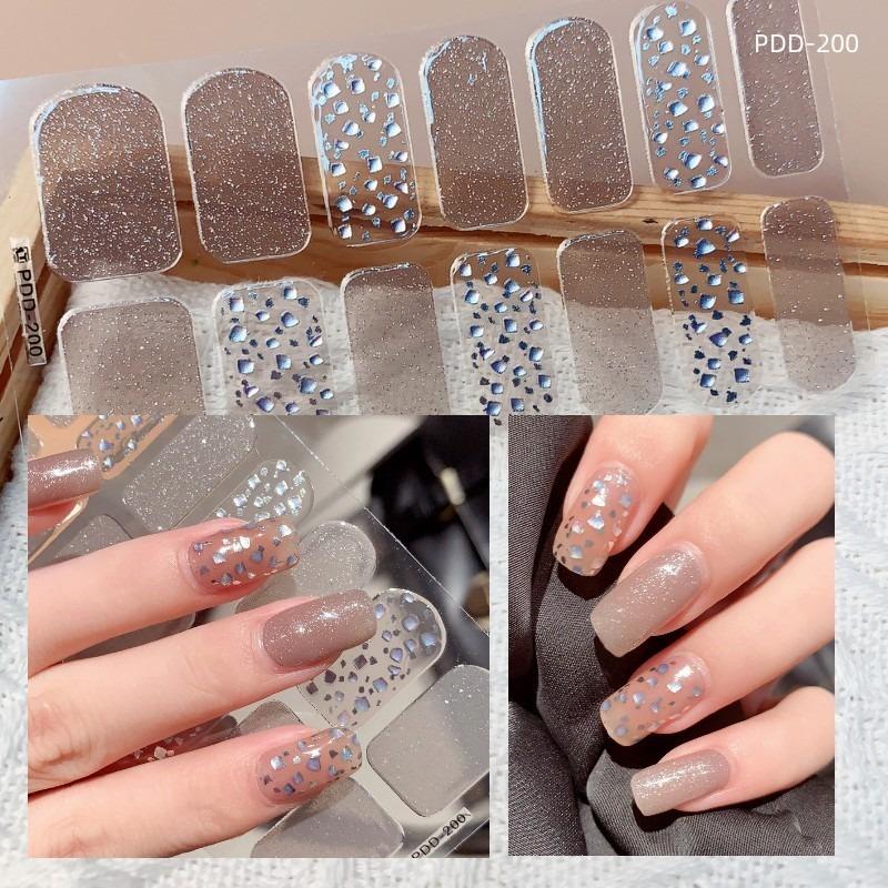 60 Styles DIY Semi Cured Gel Nail Stickers Long-Lasting Solid Color Fresh Flowers In Spring Nail Strips Patch Slider Full Cover Decal