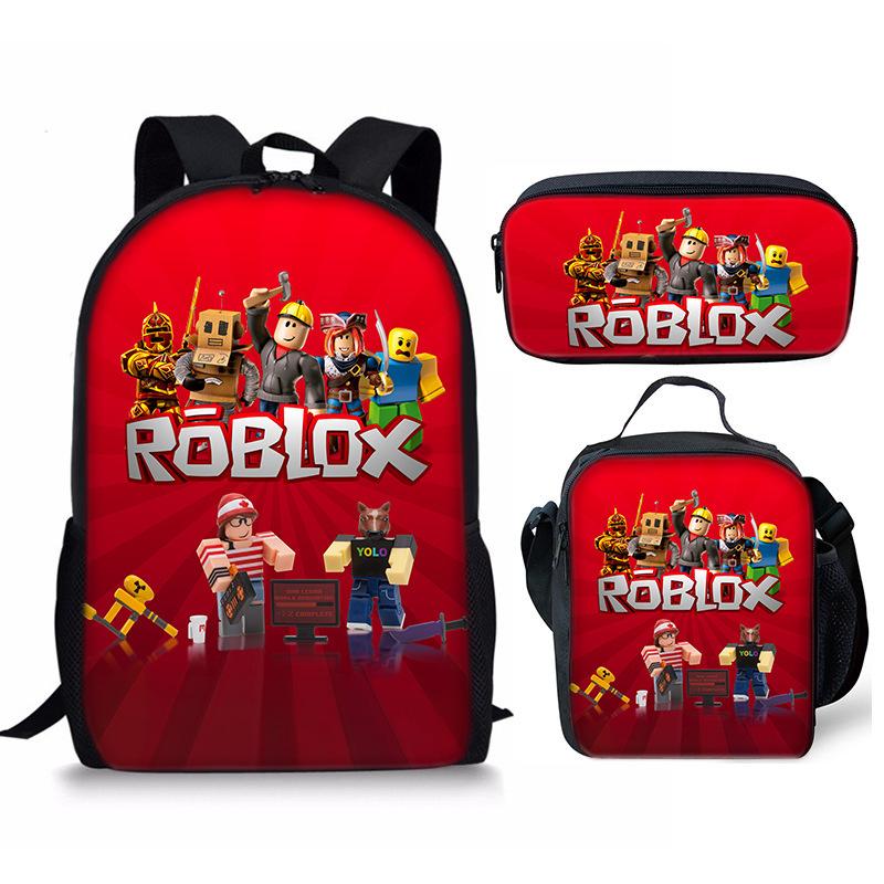 New Roblox Student School Bag Roblox Digital Printing Backpack Three-piece Set Lunch Bag Pencil Case