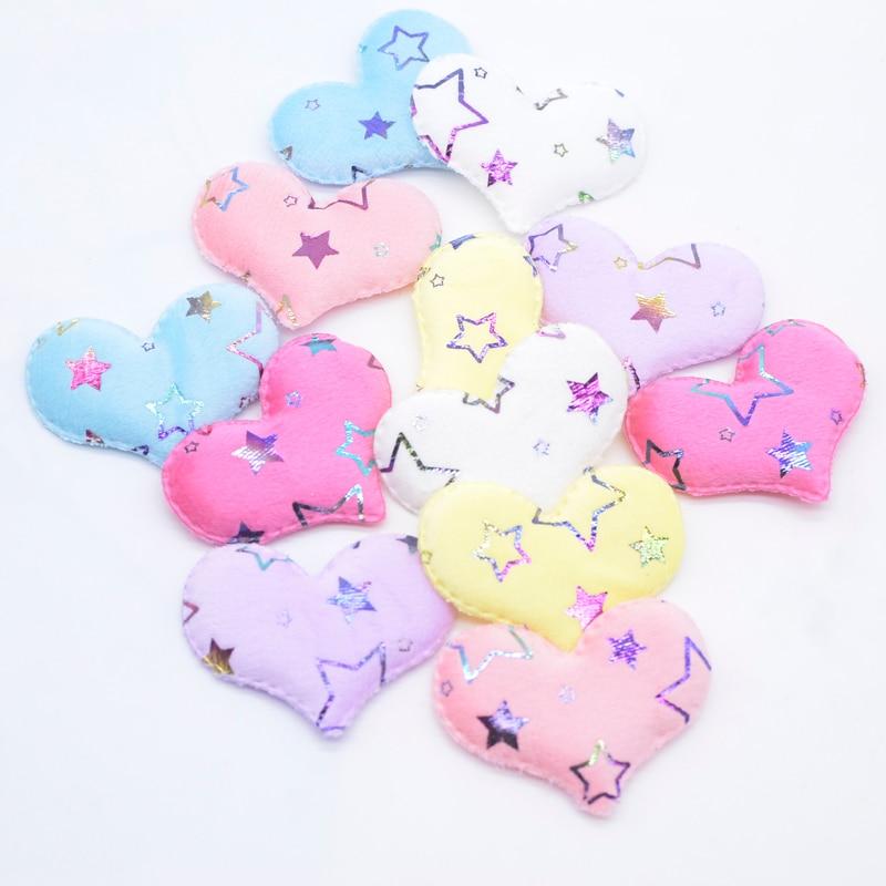 24Pcs 55*42mm Plush Bronzing Pattern Heart Appliques for Clothes Hat Sewing Patches DIY Headwear Hair Clips Bow Accessories